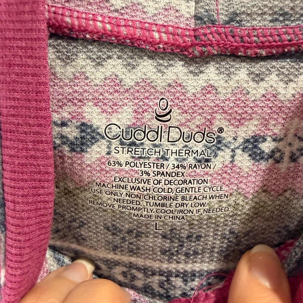Cuddl Duds Hooded Stretch Thermal Base Layer (L) Fair Isle Nordic Print Warm - Picture 7 of 11